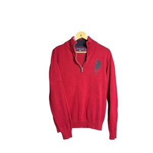 US Polo Assn Red 1/4 Zip Pullover Sweater Mens 2XL Logo 1982